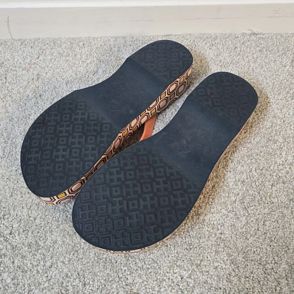 Tory Burch Cutout Curved Wedge Flip‎ Flops Fresh Melon Ballet Pink Octagon Used